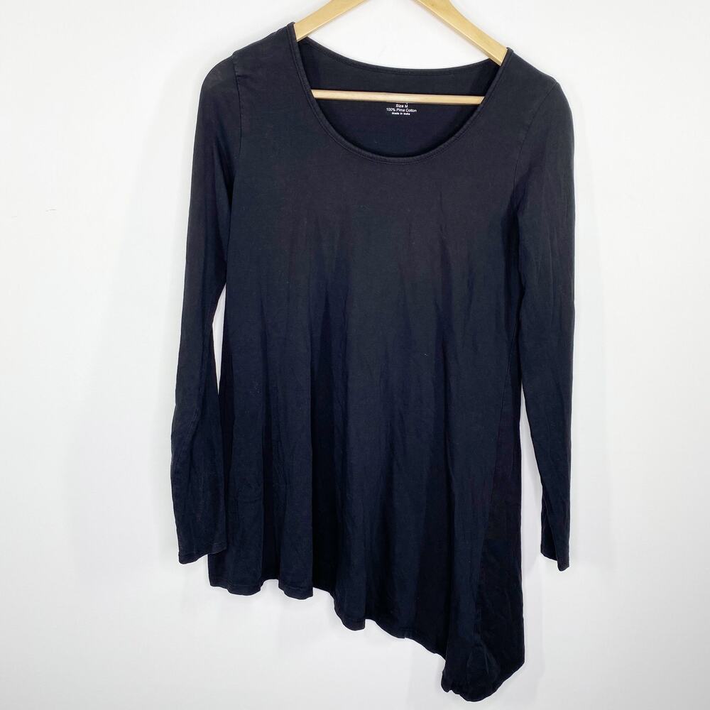 For The Republic Black Asymmetrical Pima Cotton Shirt Womens Medium M LongSleeve
